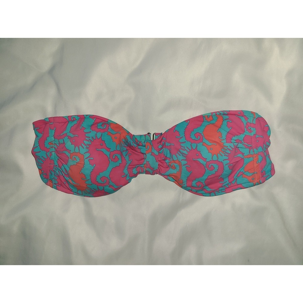 Lilly Pulitzer Seahorse Bandeau Bikini Top Pink Turquoise Medium 43011